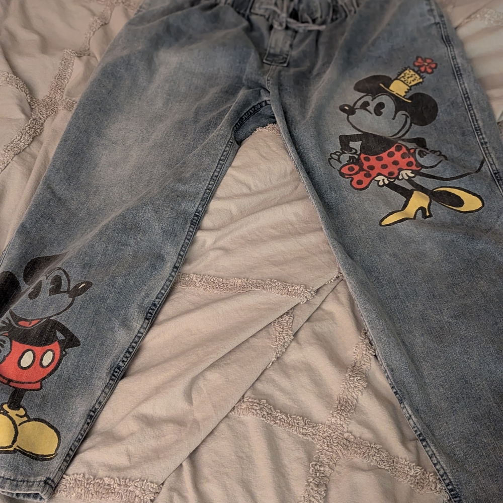 Disney Women's Jeans - Blue with Mickey and Minnie Design